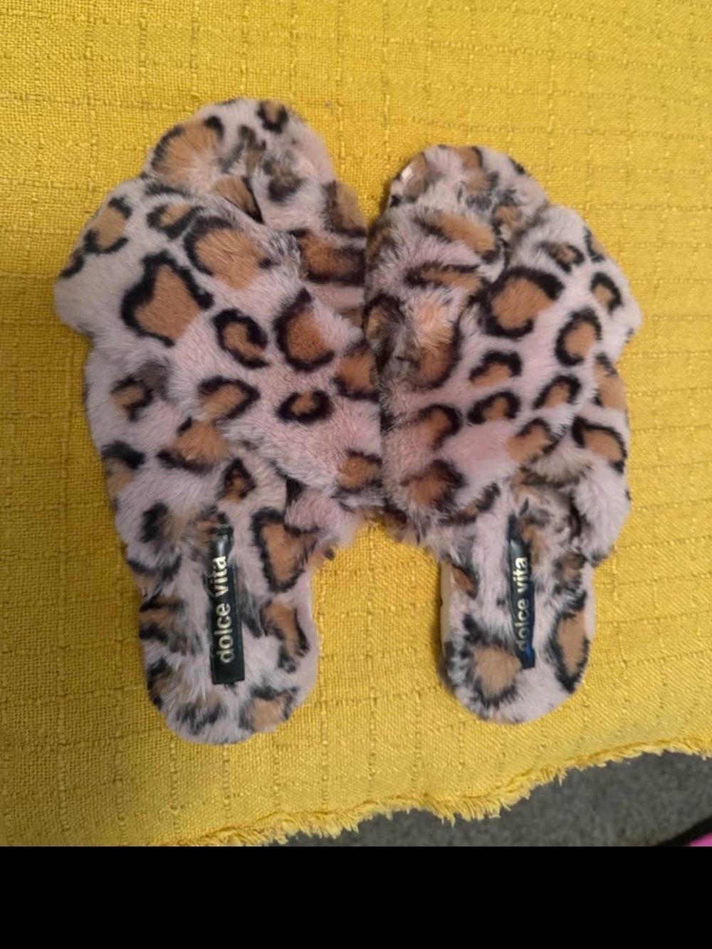 Dolce Vita Leopard-Print Faux Fur Slides in Tan and Black
